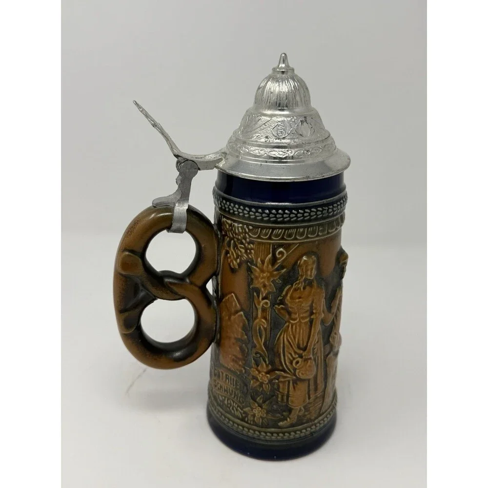 Gerz Gerzit West Germany Cold War Era Pretzel Handle Beer Stein Pewter Lid